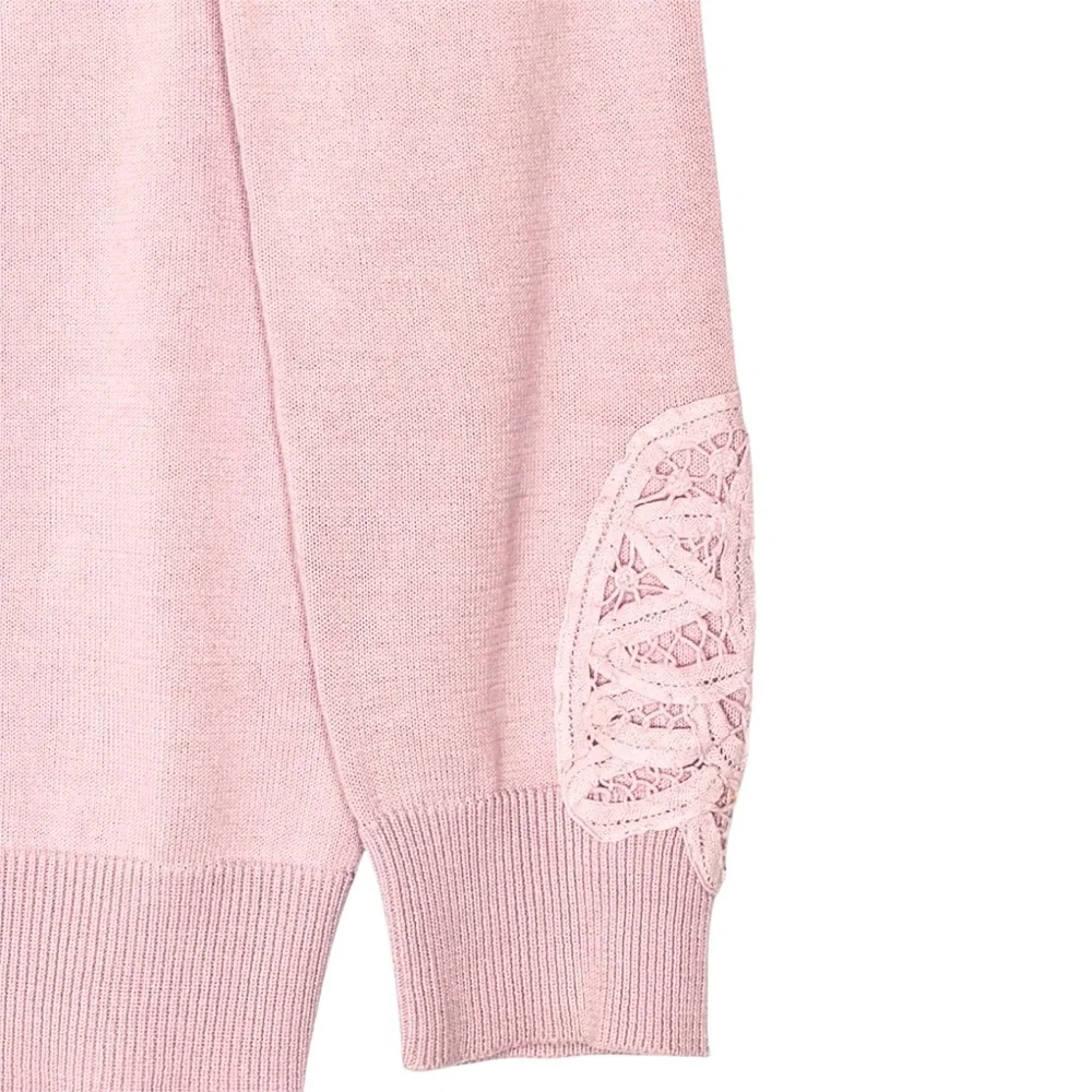 Sundance Pink Cotton Crochet Lace Inset Button Up Cardigan
